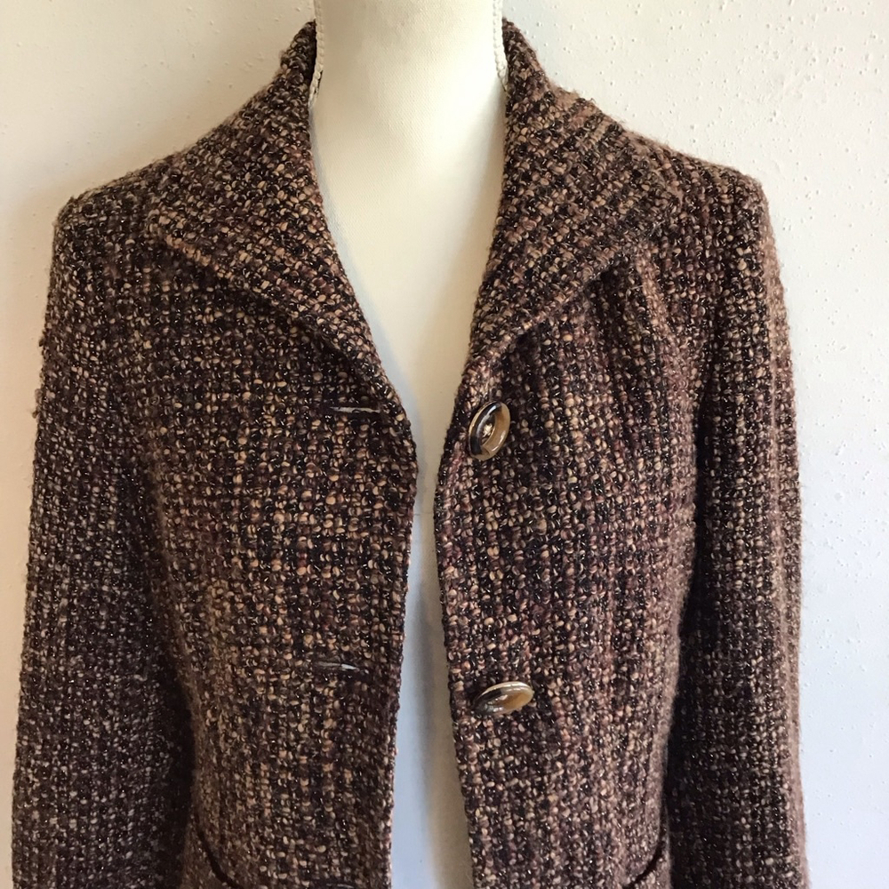 Jones New York Women Vintage Brown & Black Tweed Business Blazer Jacket Size 10 - Picture 5 of 11
